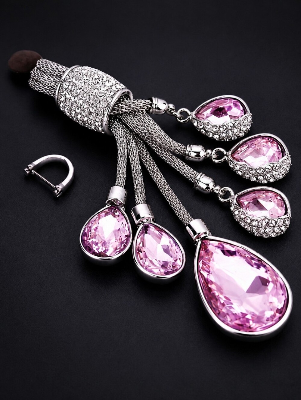 Pink Crystal Tassel Keychain with Rhinestones